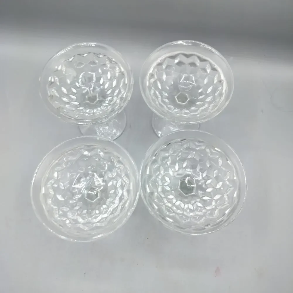 Vintage Fostoria American Clear Cube Footed Champagne/Sherbet Glass 4.5” Set 4